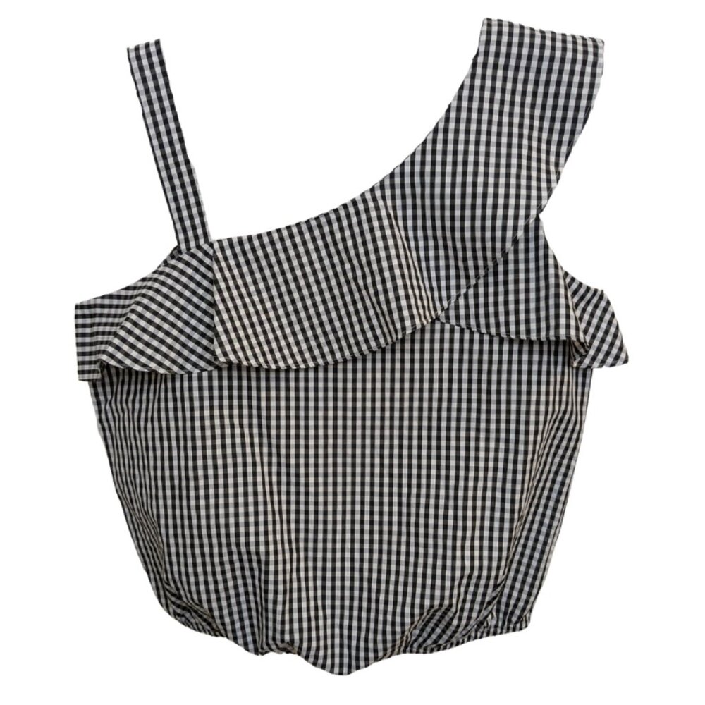 BCX Black & White Gingham One Shoulder Look Sleeveless Top, Size Large
